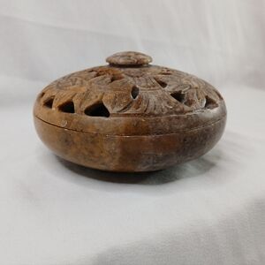 Hand Carved Soapstone Incense Burner Bowl w/ Lid Meditate Aromatherapy, BOHO